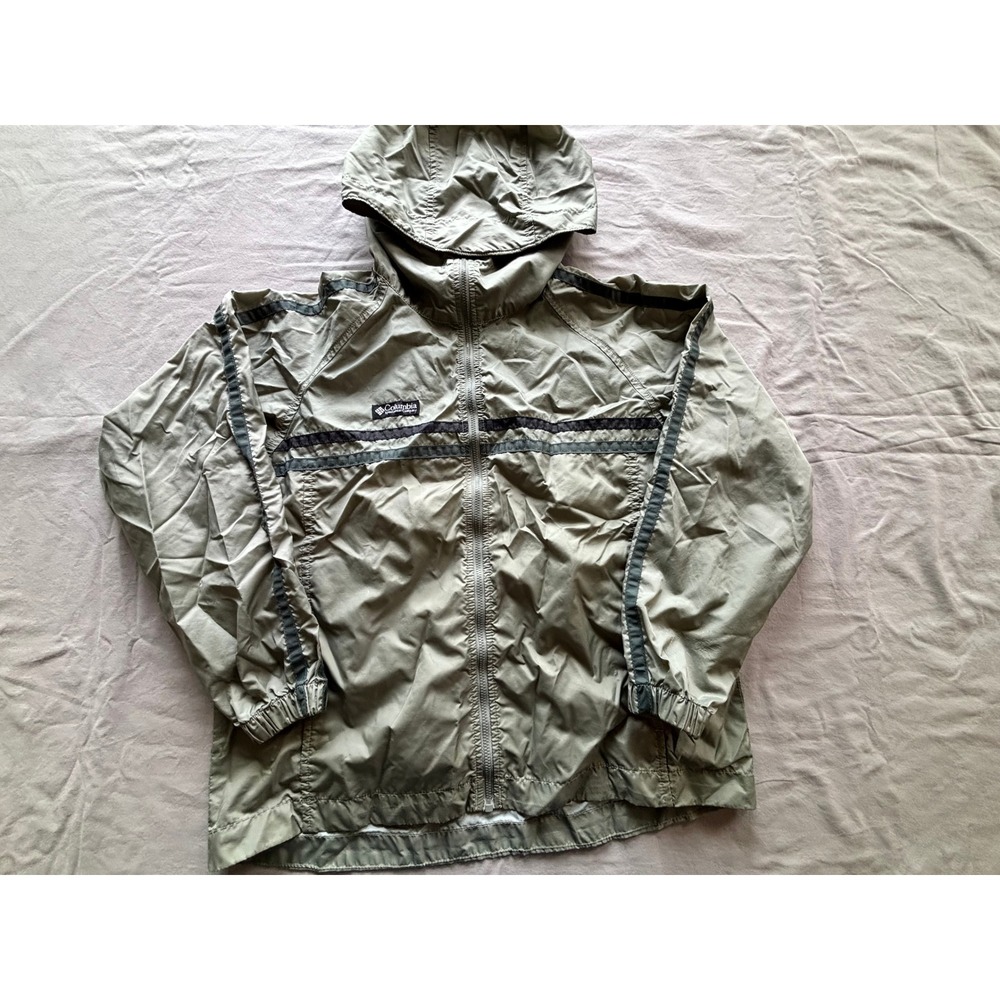Columbia Boys Vintage Windbreaker Jacket Sage Green Hooded Full Zip Size 10/12